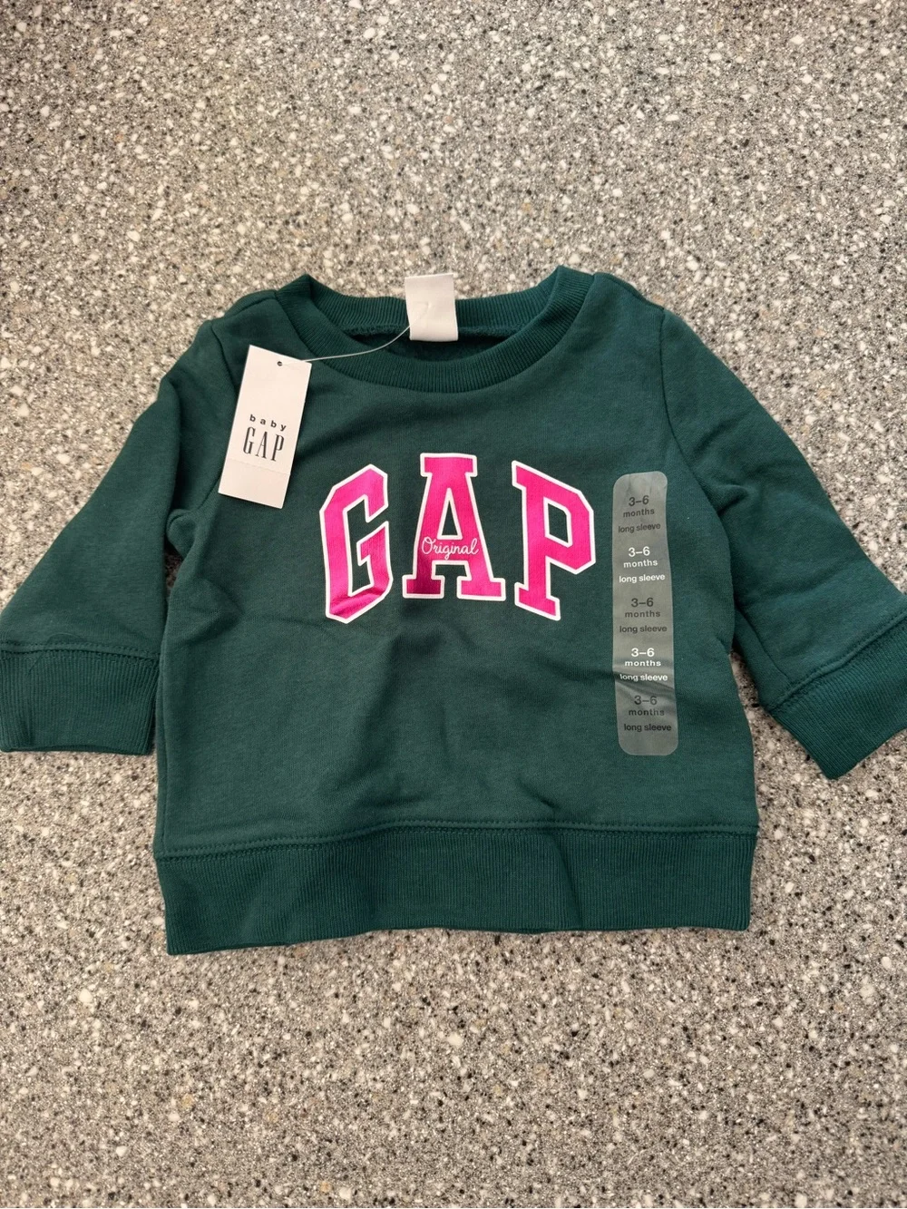 GAP Green Crewneck Sweatshirt with Pink Logo